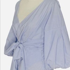Charlotte Brody pinstripe wrap balloon sleeve top